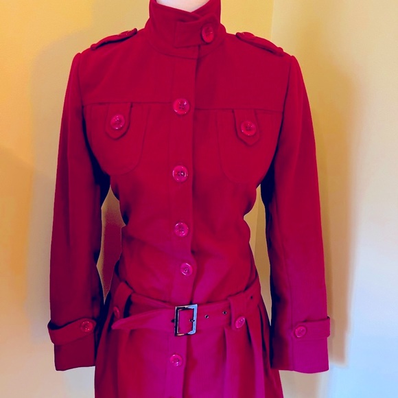 Marloca Raspberry Button Down NEW Size Large Gorgeous Lined Jacket belted - Picture 1 of 16